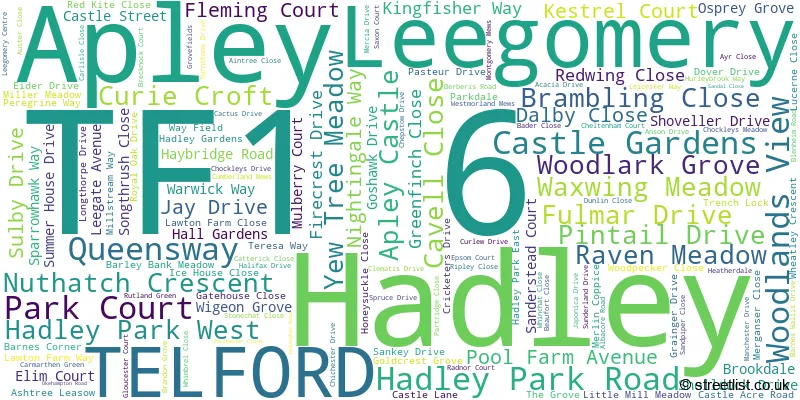 A word cloud for the TF1 6 postcode